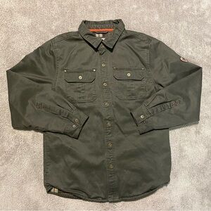 Legendary White Tails Flannel Lined Shirt Jacket Mens M Snap Olive Green Outdoor